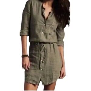 James Perse Green Lined Long Sleeve Shirt Dress | Size L